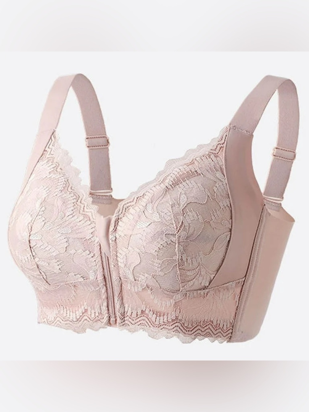 Women's Comfort Front Zip Wireless Bra Soft Lifting Shaping Support XL Pink Nude